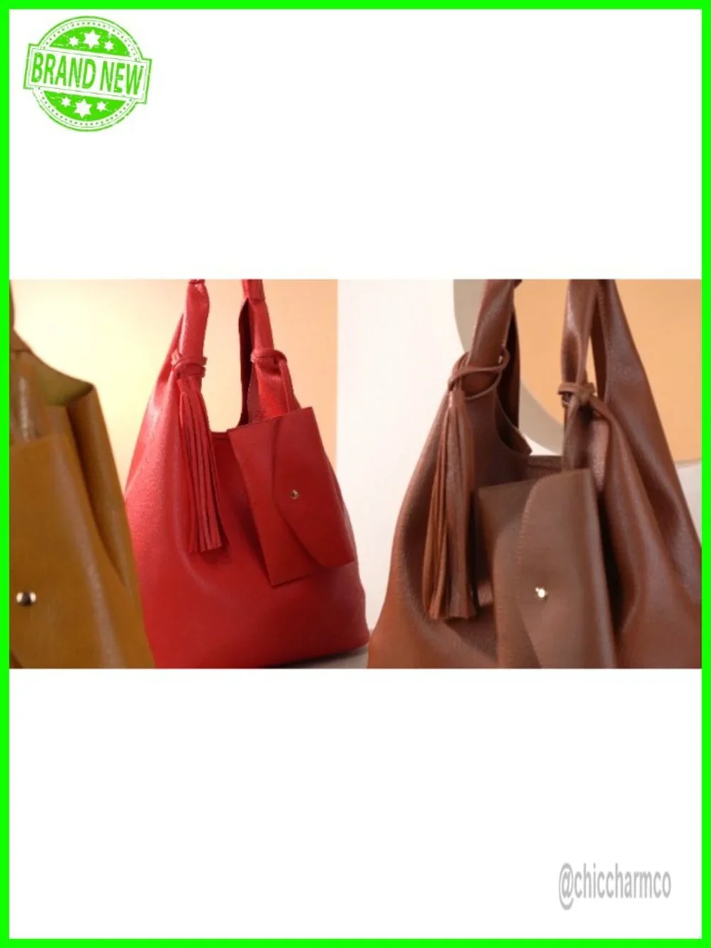 Slouchy Hobo Shoulder Bag with Tassel Vegan Leather Large Handbag